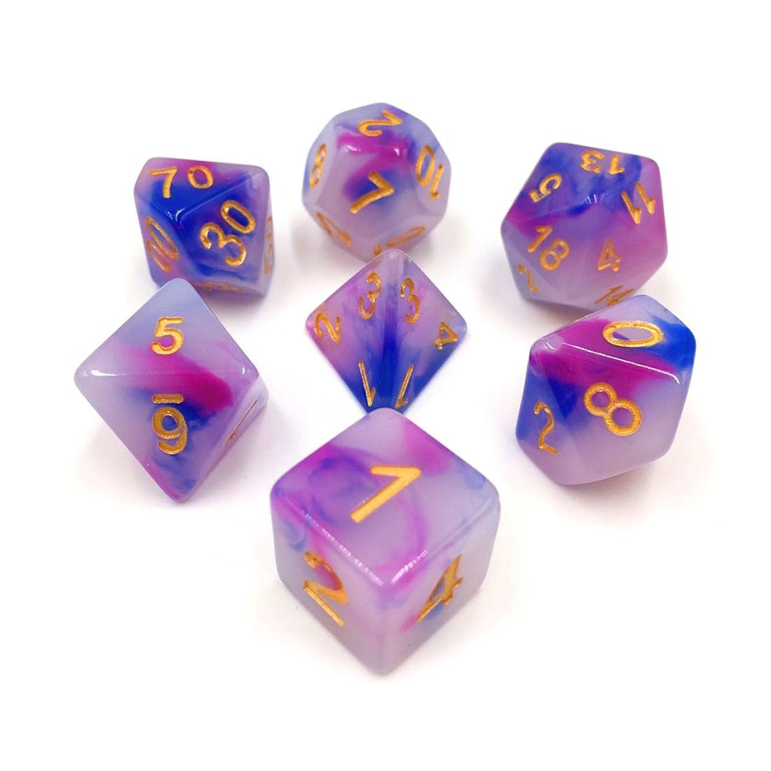 Navy and Pink Opalescent Jade Polyhedral Dice Set